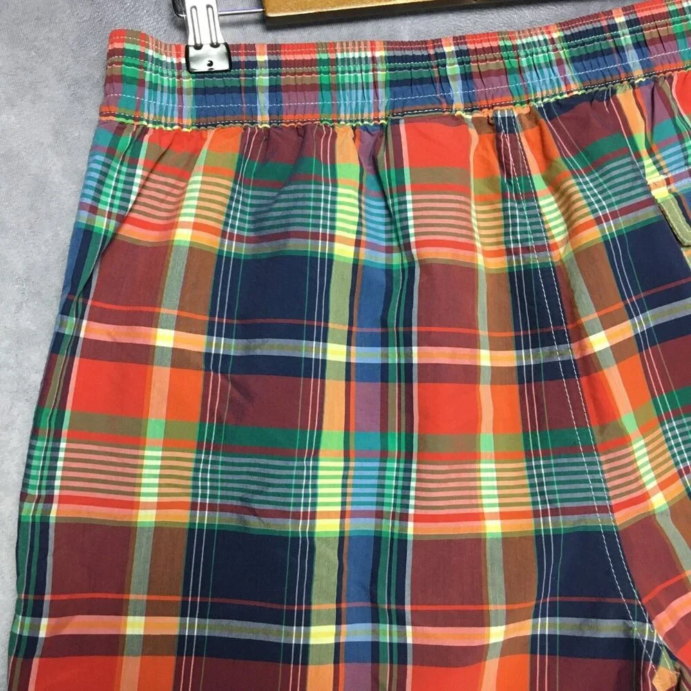 Polo RL Mens Plaid‎ Swim Trunk Shorts size Large Red Green Mesh Inner Briefs